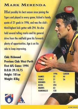 1997 Select AFL Ultimate Series - Promos #NNO Mark Merenda Back